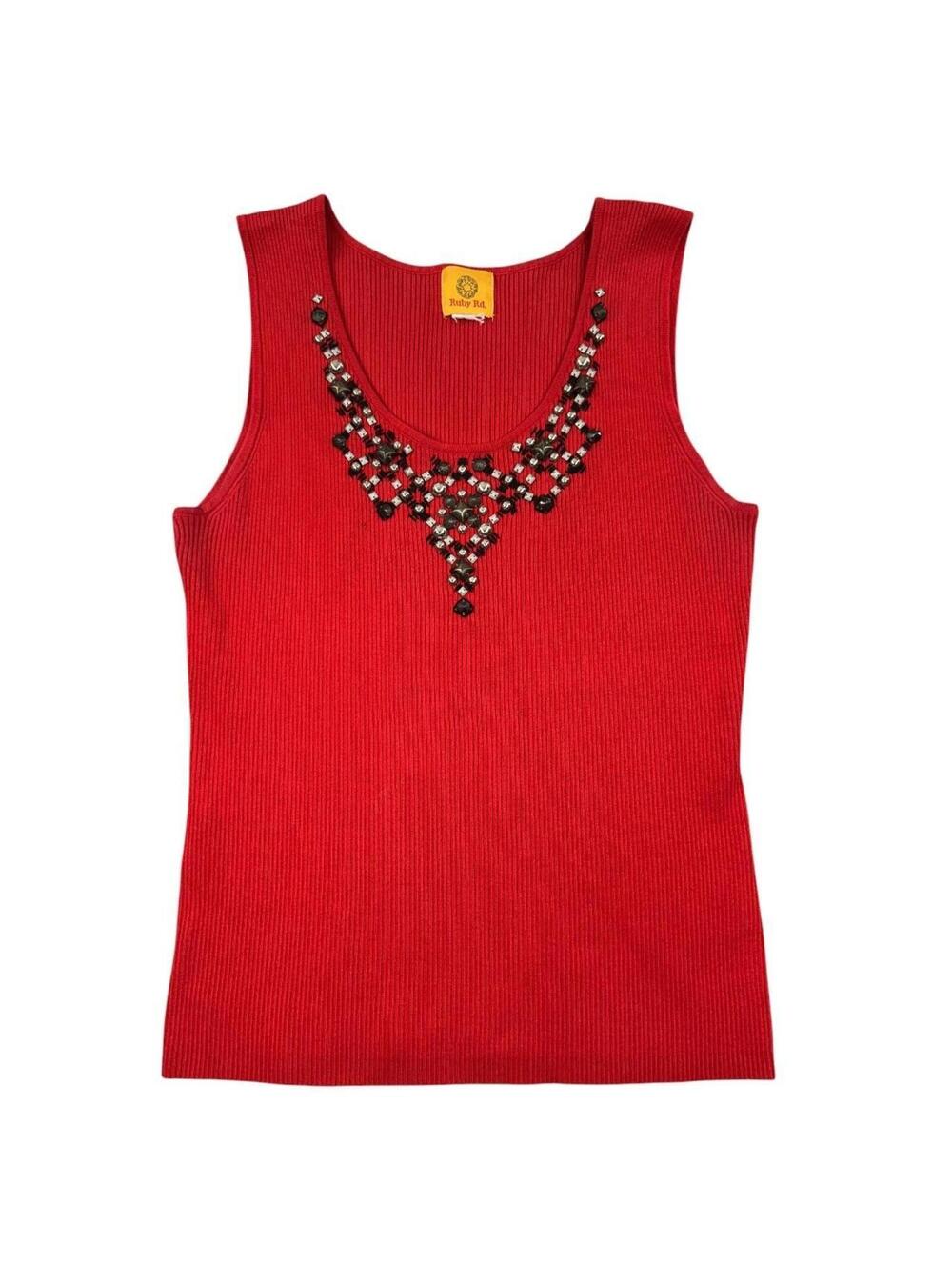 Y2K Ruby Rd. Red Ribbed Tank Top